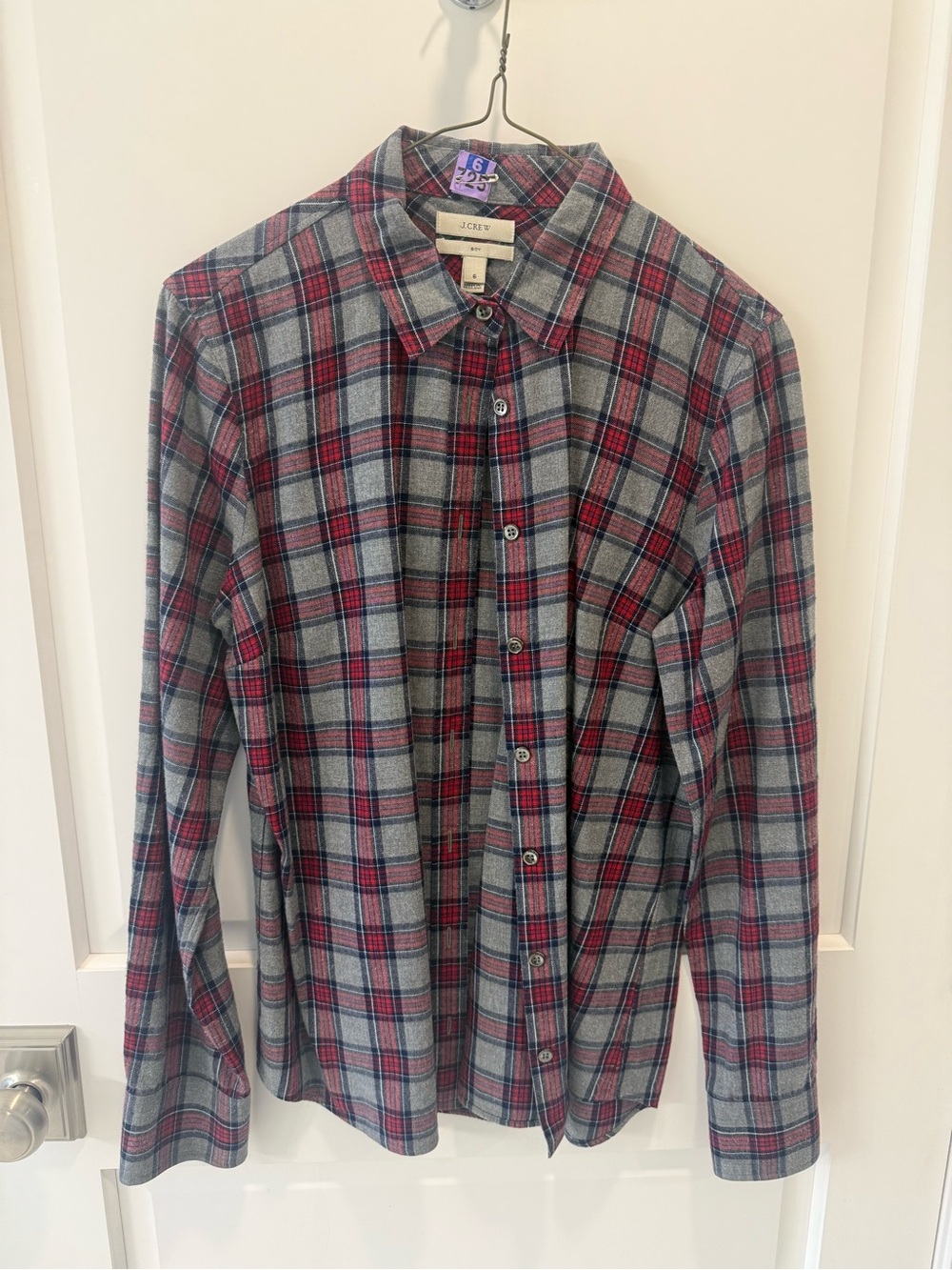 J. Crew boy fit Red and Gray Plaid Button-Down Shirt